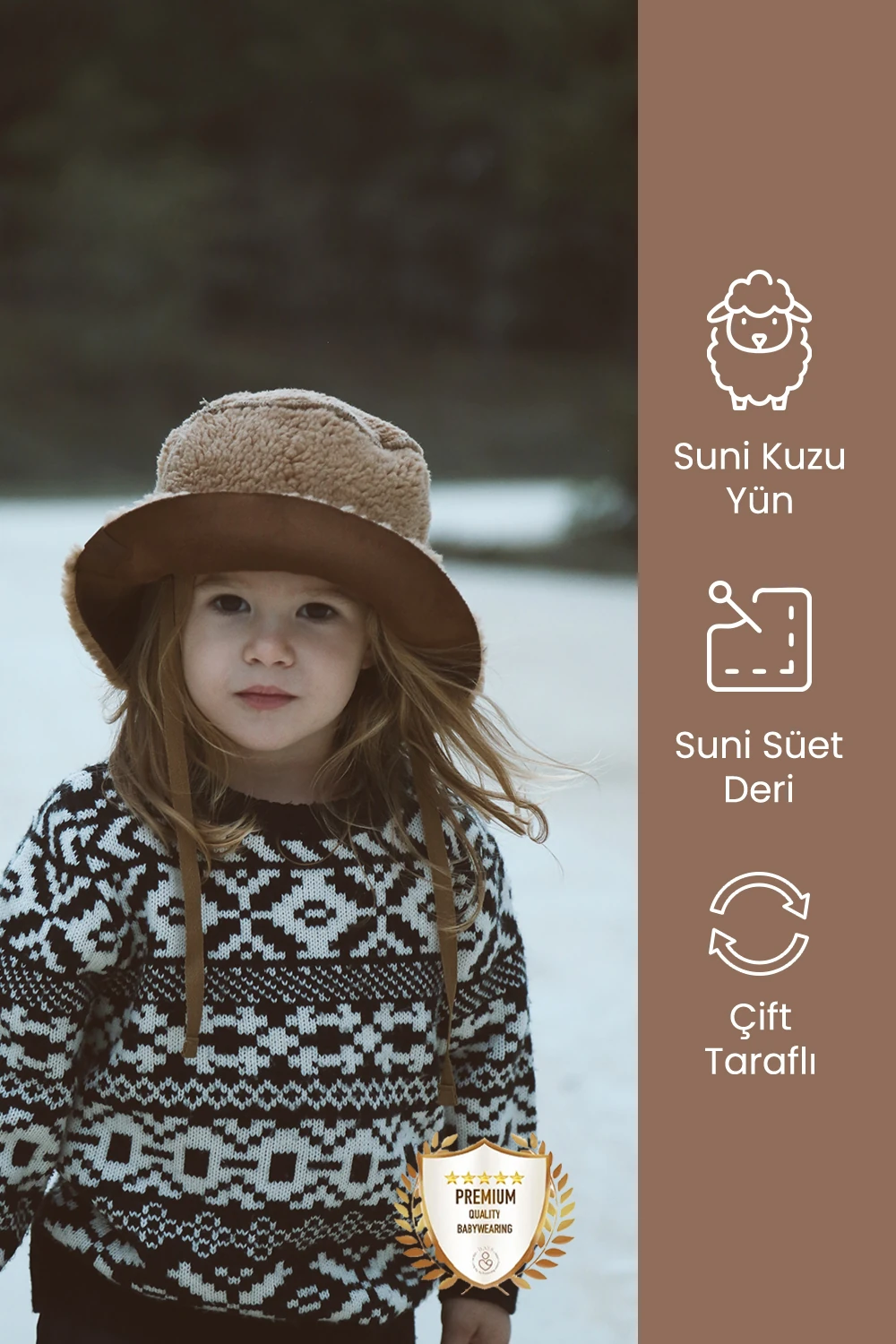 İthal Kuzu Süet Bağcıklı Kışlık Bucket Şapka çocuk şapka - Taba