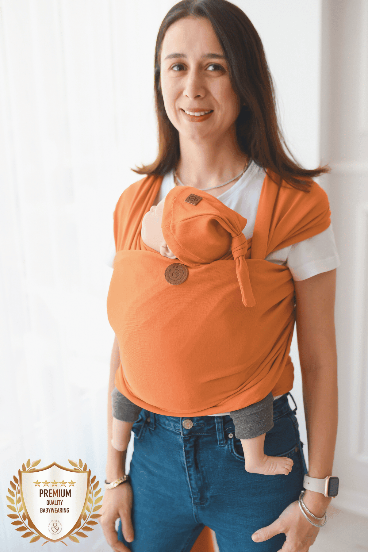 Premium Esnek Wrap Sling ( Babysling - sling - babysling - bebek taşıma şalı - babywearing - kanguru ) - Bal Kabağı