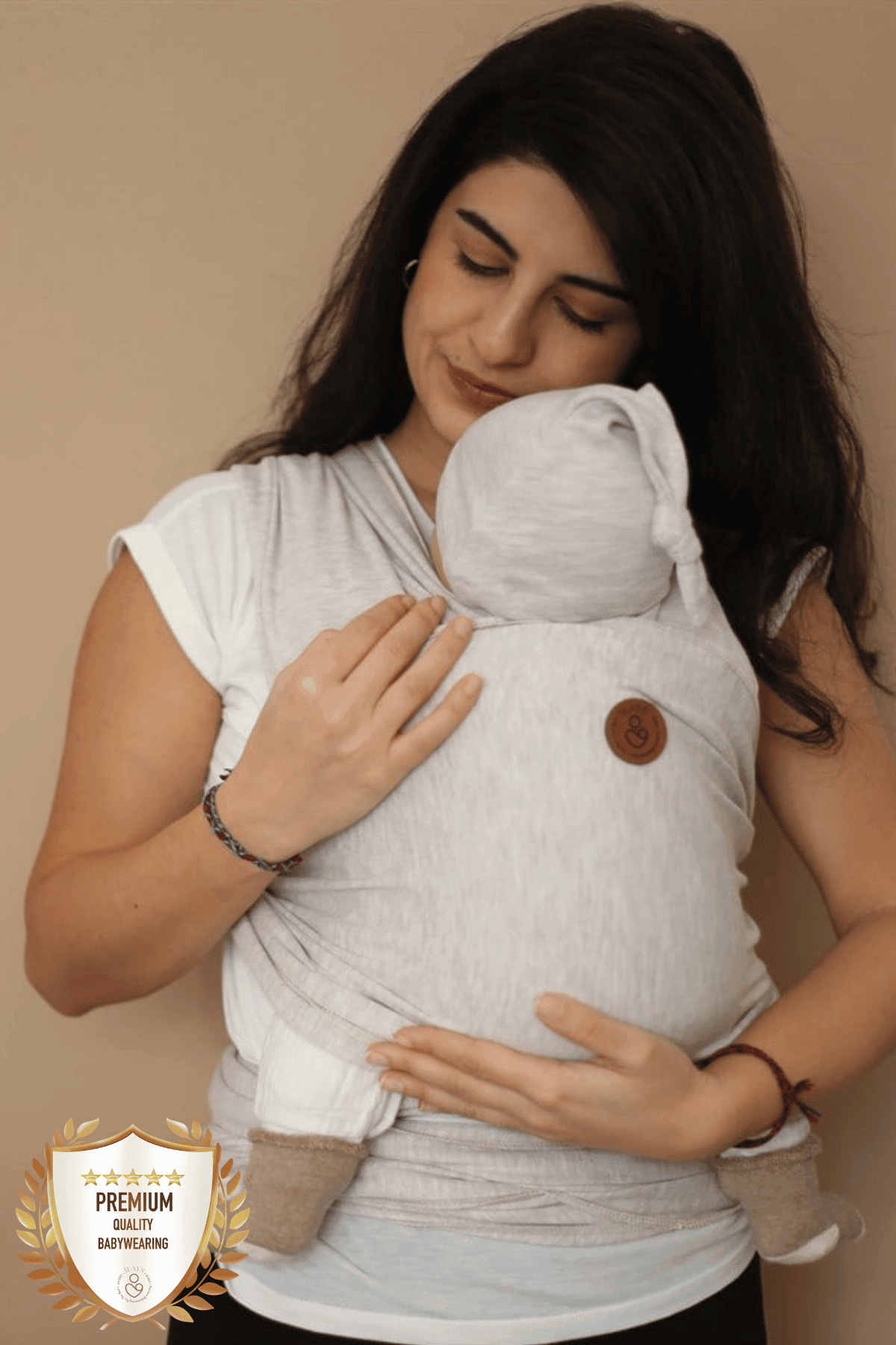 Premium Esnek Wrap Sling ( Babysling - sling - babysling - bebek taşıma şalı - babywearing - kanguru ) - Soft Bej