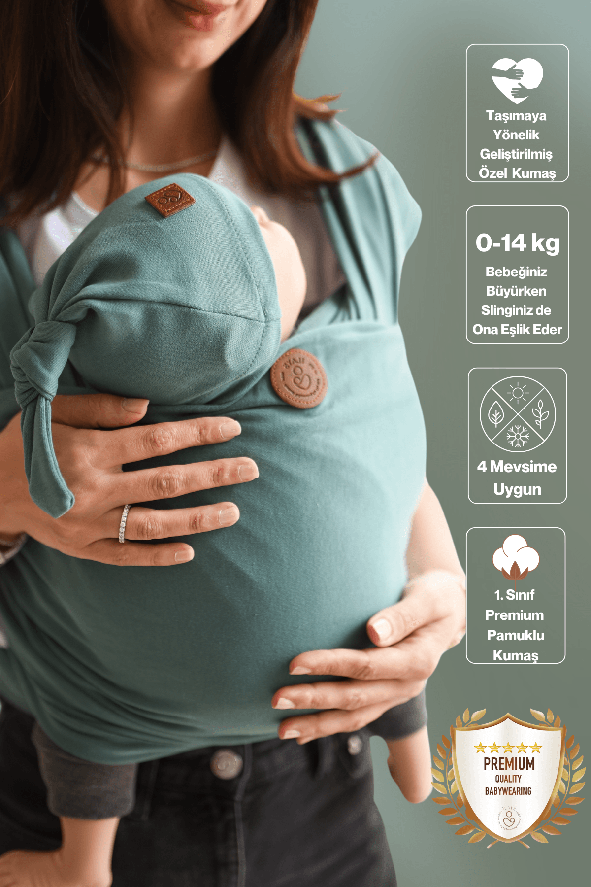Premium Esnek Wrap Sling ( Babysling - sling - babysling - bebek taşıma şalı - babywearing - kanguru ) - Nefti yeşili