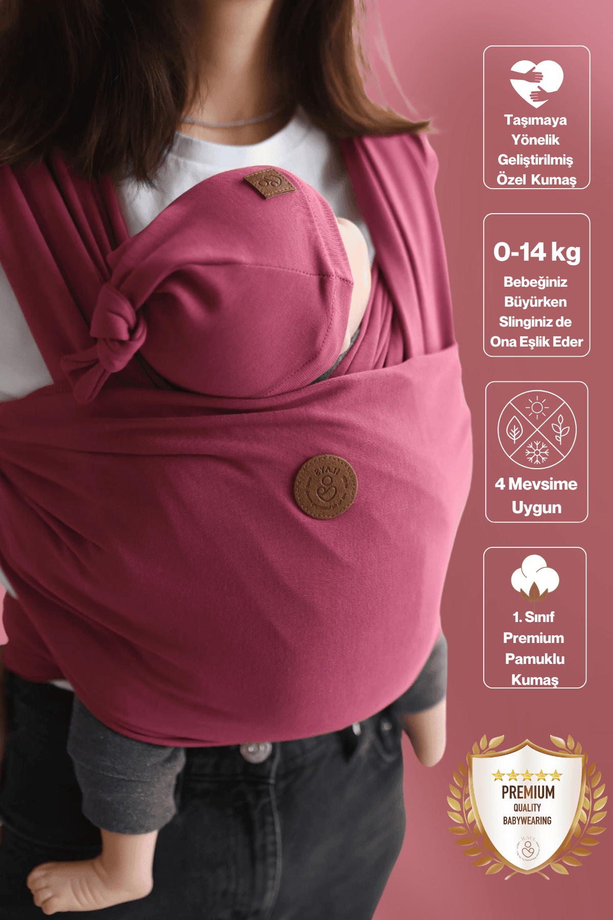 Premium Esnek Wrap Sling ( Babysling - sling - babysling - bebek taşıma şalı - babywearing - kanguru ) - Mürdüm