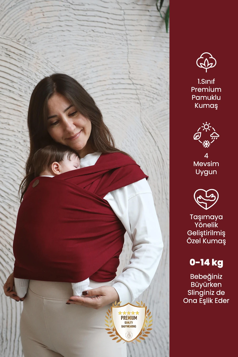 Premium Esnek Wrap Sling ( Babysling - sling - babysling - bebek taşıma şalı - babywearing - kanguru ) - Bordo