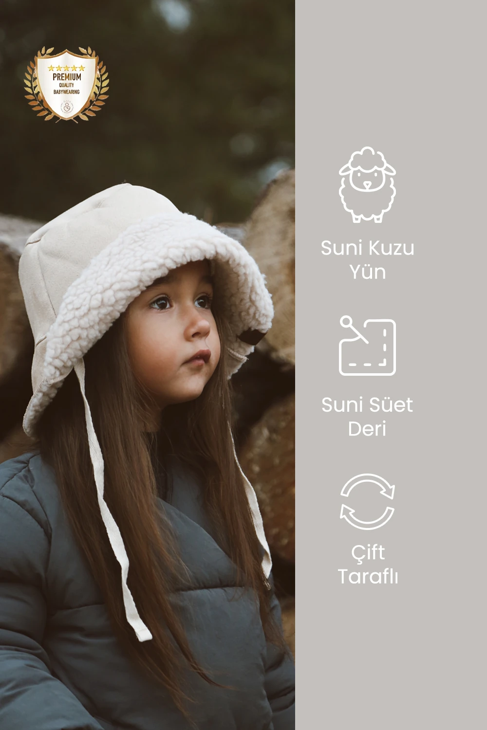 İthal Kuzu Süet Bağcıklı Kışlık Bucket Şapka çocuk şapka