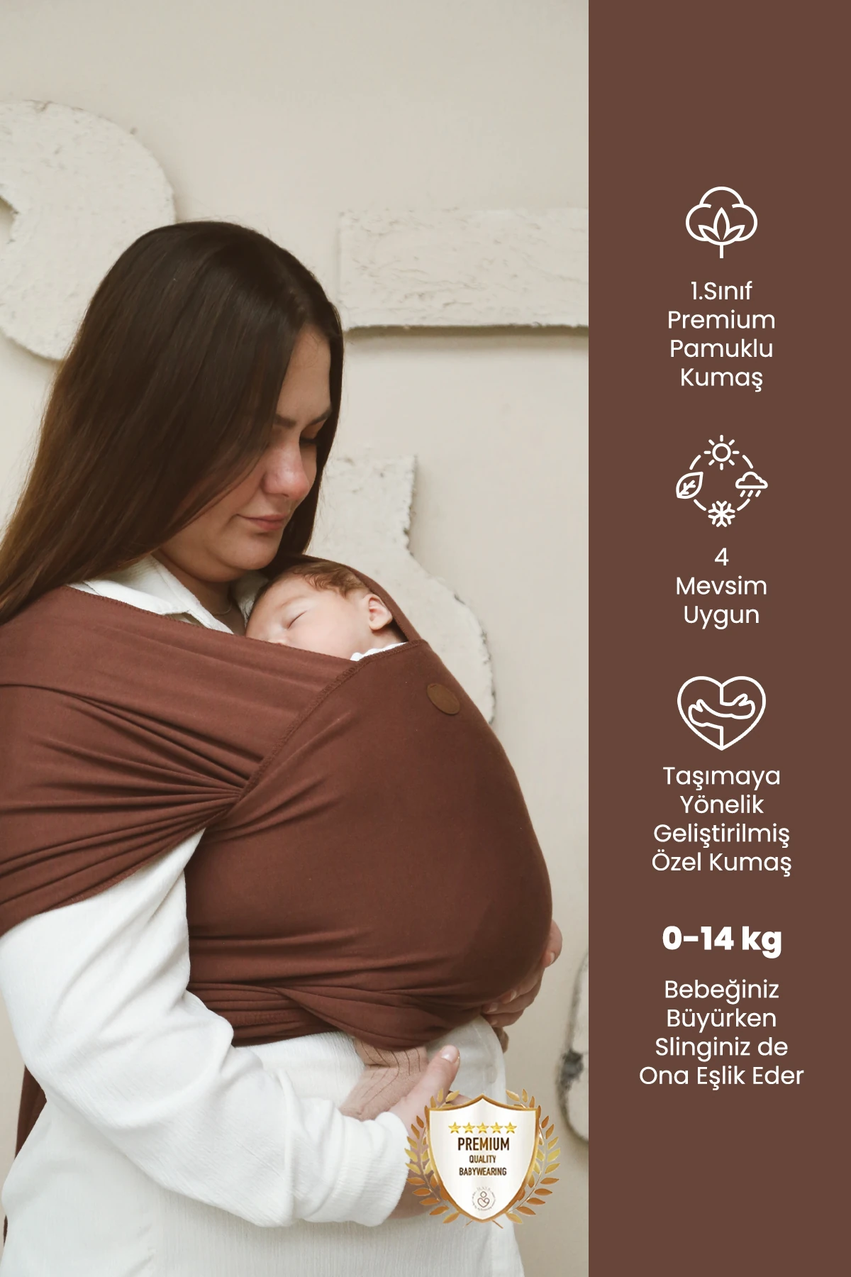 Premium Esnek Wrap Sling ( Babysling - sling - babysling - bebek taşıma şalı - babywearing - kanguru ) - Kızıl Kahve