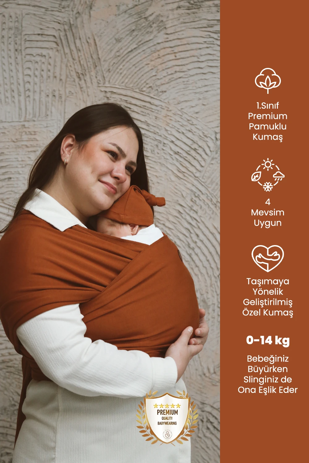 Premium Esnek Wrap Sling ( Babysling - sling - babysling - bebek taşıma şalı - babywearing - kanguru ) - Kiremit