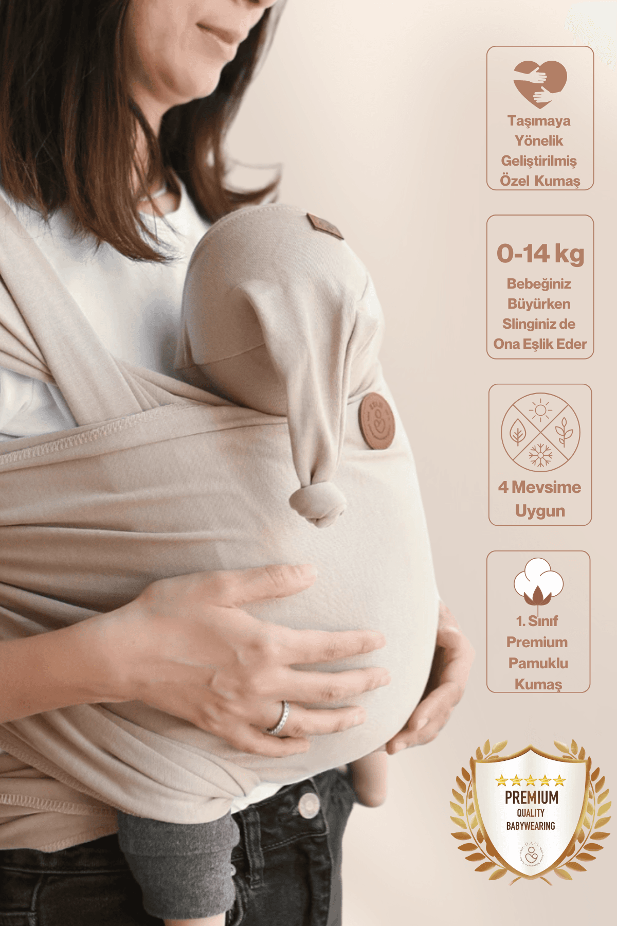 Premium Esnek Wrap Sling ( Babysling - sling - babysling - bebek taşıma şalı - babywearing - kanguru ) - Sütlü Kahve