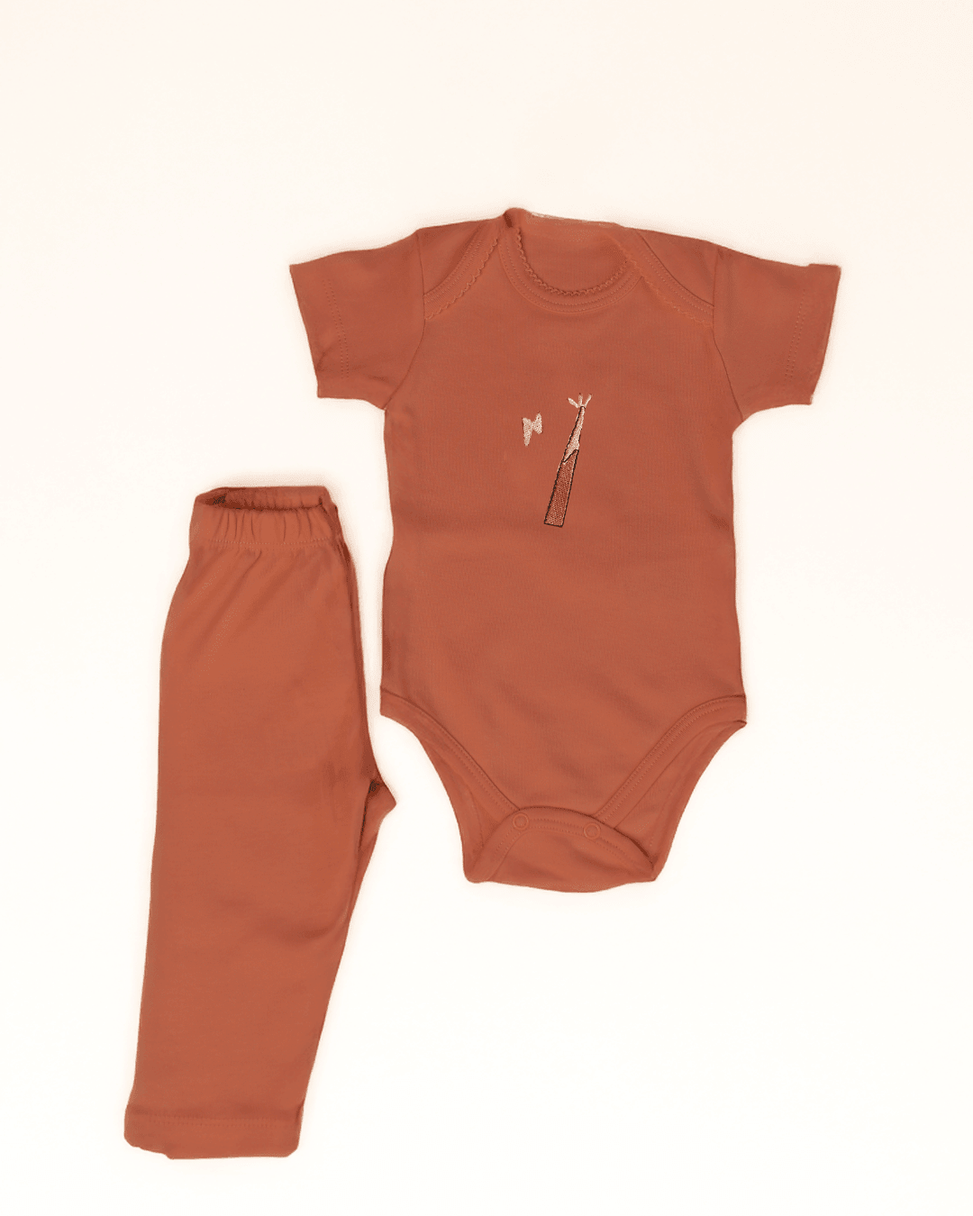 Short Sleeve Baby Bodysuit Set – Embroidered - Terracotta - Harry
