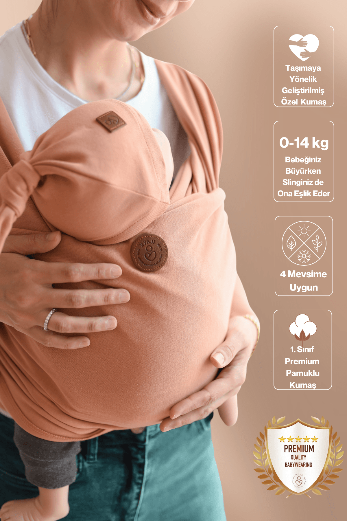 Premium Esnek Wrap Sling ( Babysling - sling - babysling - bebek taşıma şalı - babywearing - kanguru ) - Soğan Kabuğu