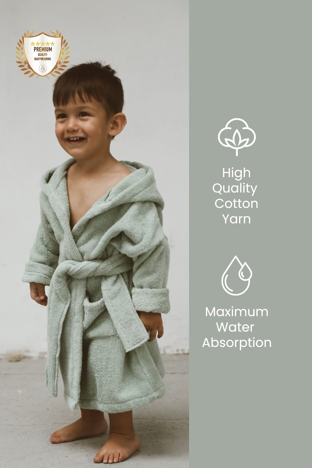 Special Buldan Weave 100% Pure Cotton Kids Bathrobe - Mint