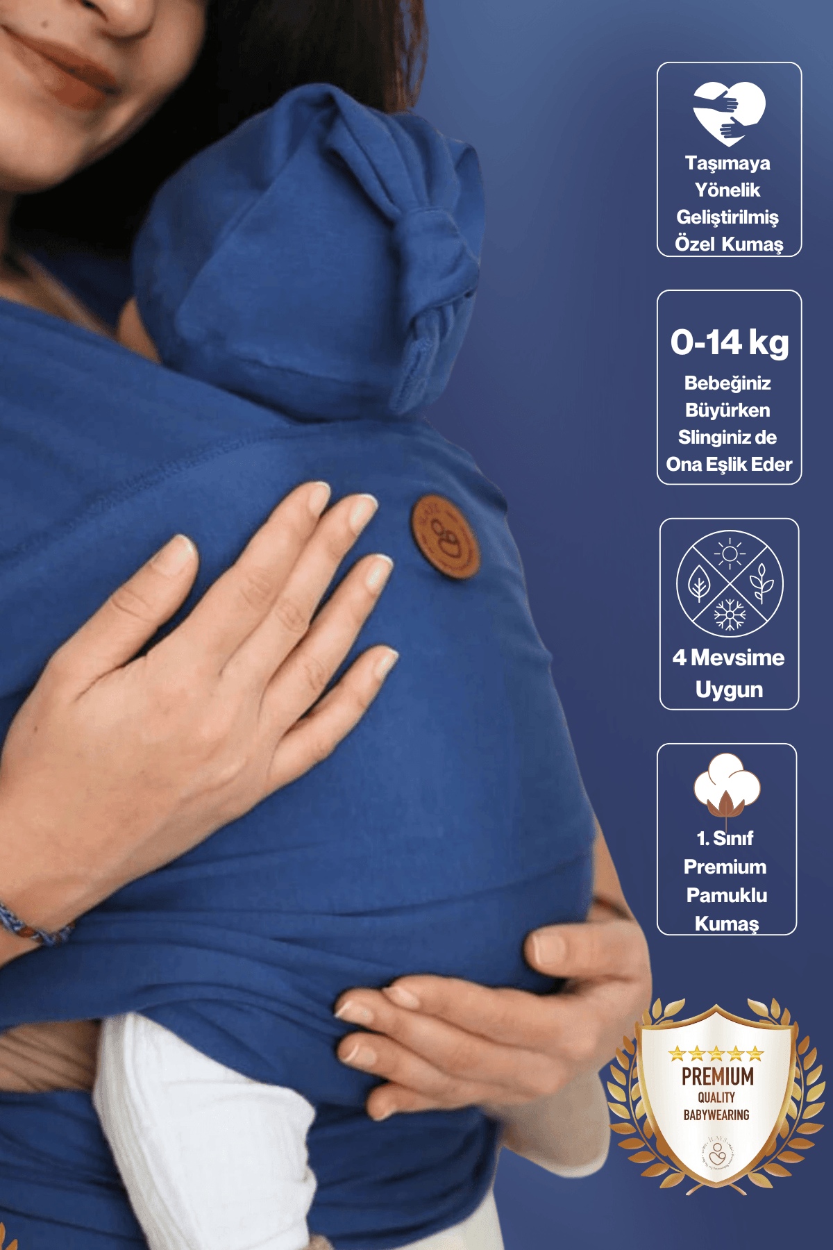 Premium Esnek Wrap Sling ( Babysling - sling - babysling - bebek taşıma şalı - babywearing - kanguru ) - İndigo