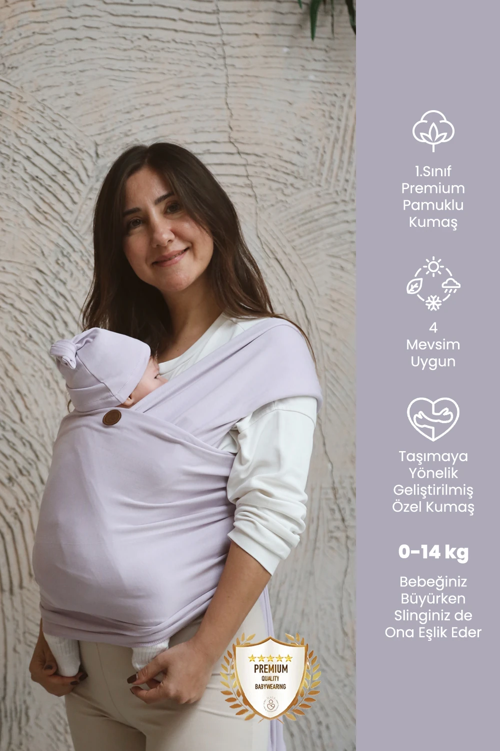 Premium Esnek Wrap Sling ( Babysling - sling - babysling - bebek taşıma şalı - babywearing - kanguru ) - Soft Lila