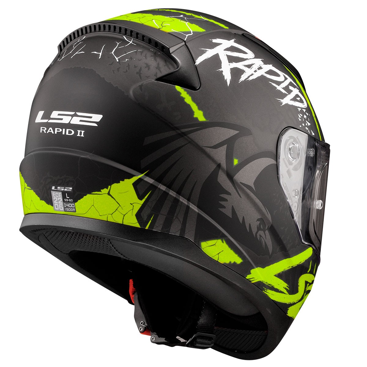 LS2 RAPID 2 RAVEN MAT SİYAH-GRİ-NEON SARI KASK