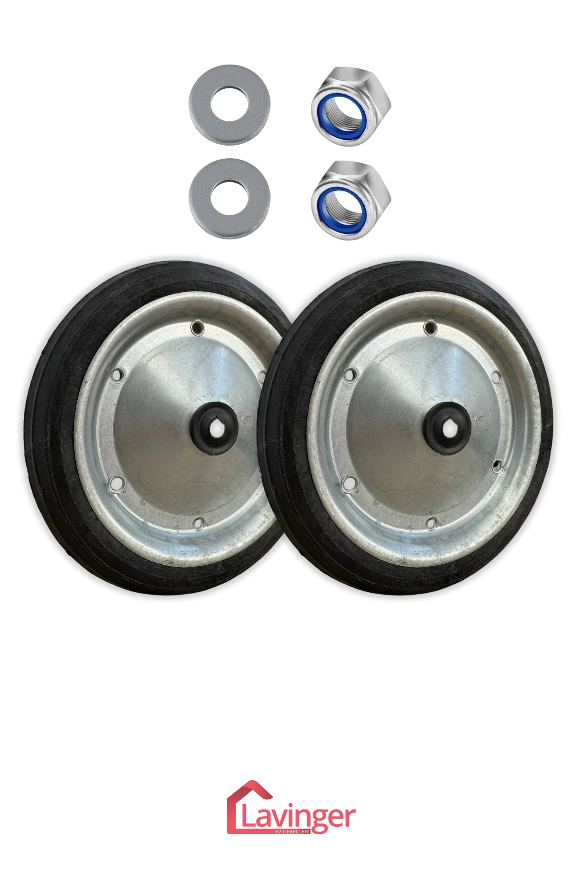 2 Adet 18 cm Metal Gövde Pazar Arabası Tekerleği Süper Sağlam Araba Tekeri Somun&Pul Hediyeli