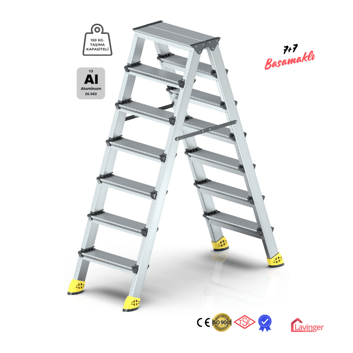 Lüks Alüminyum Çift Çıkışlı Merdiven - 7+7