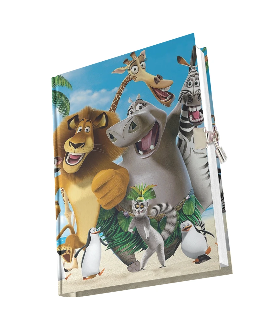 Kilitli Hatıra Günlük Anı Defteri Çizgi Karakterler Yıldız Kids Seri - Madagascar
