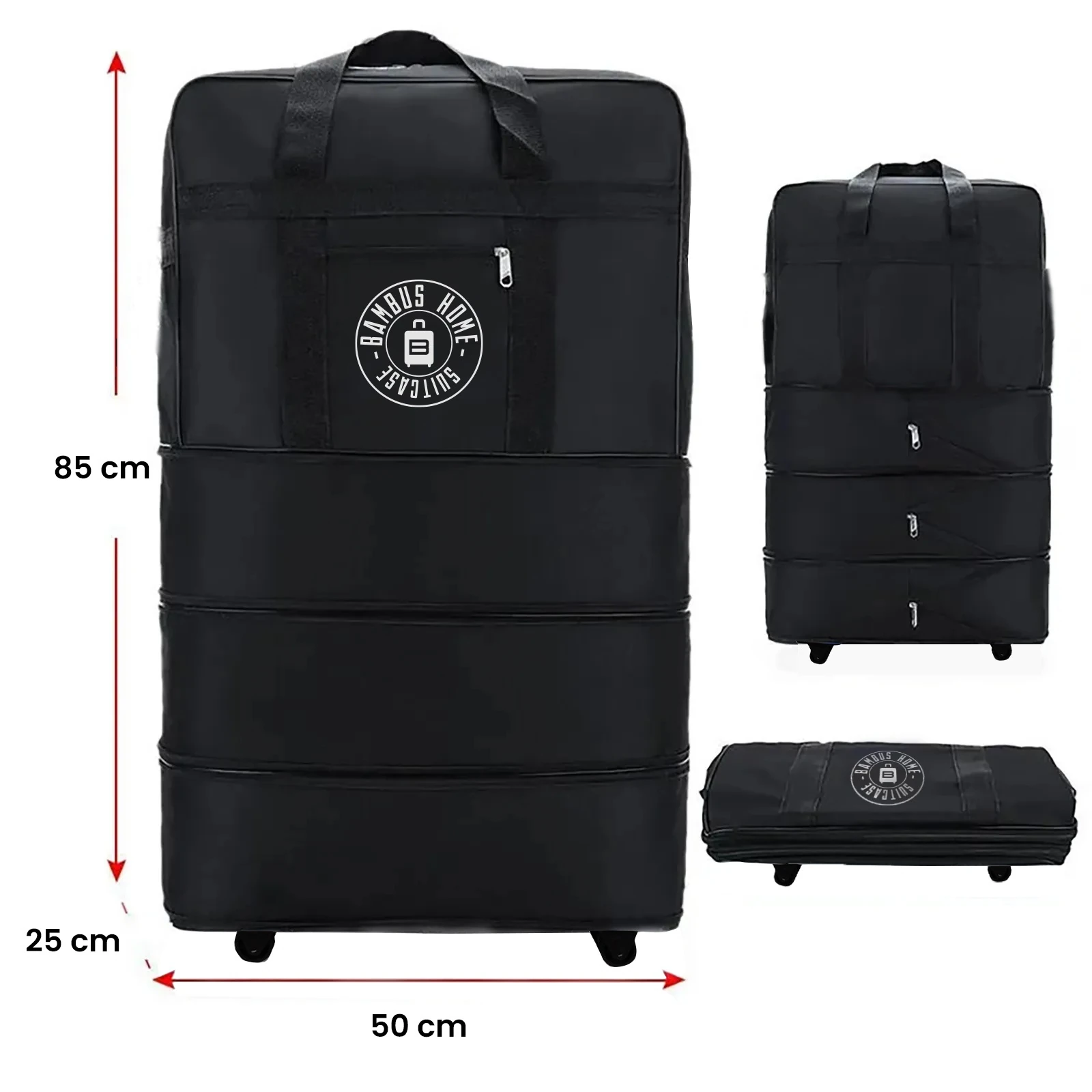 Genişleyebilir Körüklü Fermuarlı Tekerlekli El Valizi 3 Körüklü - 10 Tekerlekli