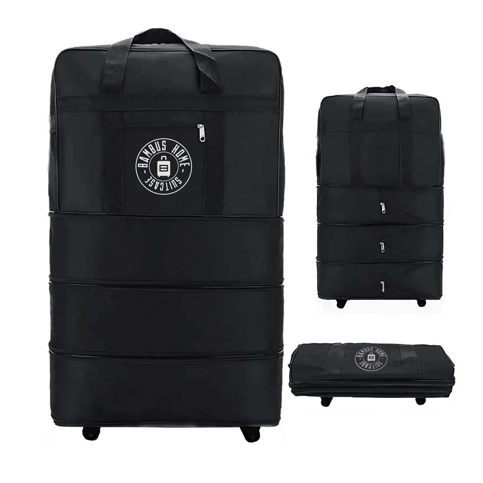 Genişleyebilir Körüklü Fermuarlı Tekerlekli El Valizi 3 Körüklü - 10 Tekerlekli - Siyah