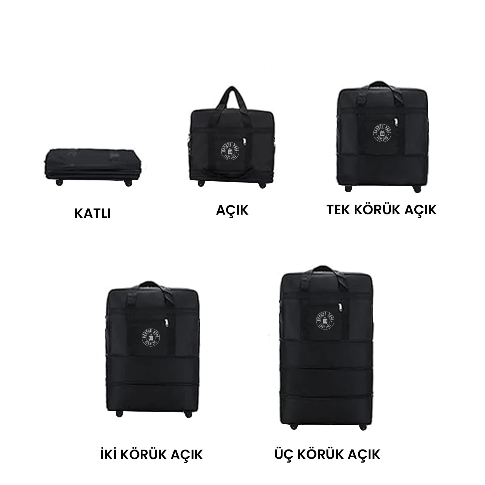 Genişleyebilir Körüklü Fermuarlı Tekerlekli El Valizi 3 Körüklü - 10 Tekerlekli