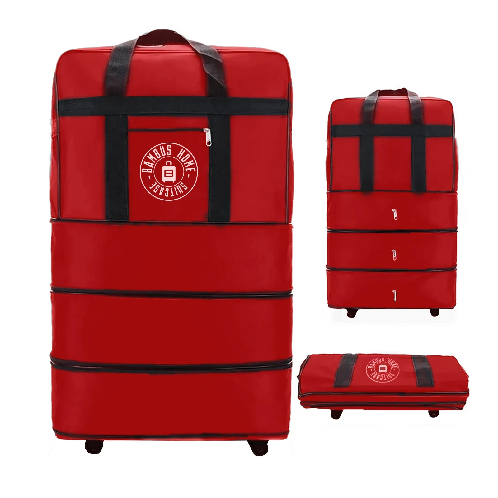 Genişleyebilir Körüklü Fermuarlı Tekerlekli El Valizi 3 Körüklü - 10 Tekerlekli - Kırmızı