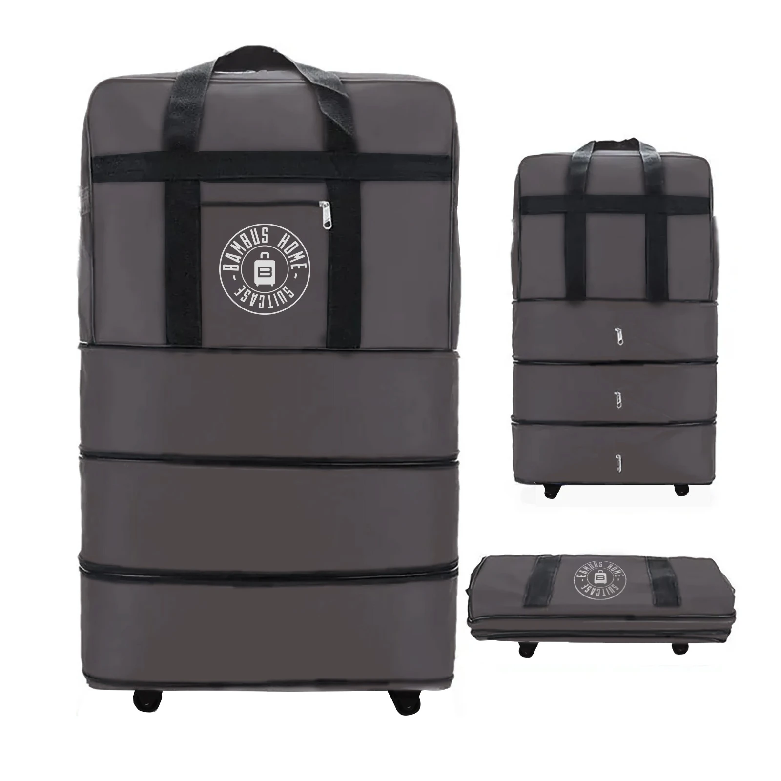 Genişleyebilir Körüklü Fermuarlı Tekerlekli El Valizi 3 Körüklü - 10 Tekerlekli - Gri