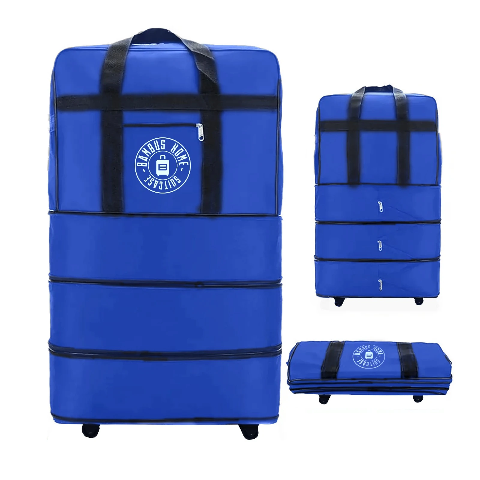 Genişleyebilir Körüklü Fermuarlı Tekerlekli El Valizi 3 Körüklü - 10 Tekerlekli - Mavi