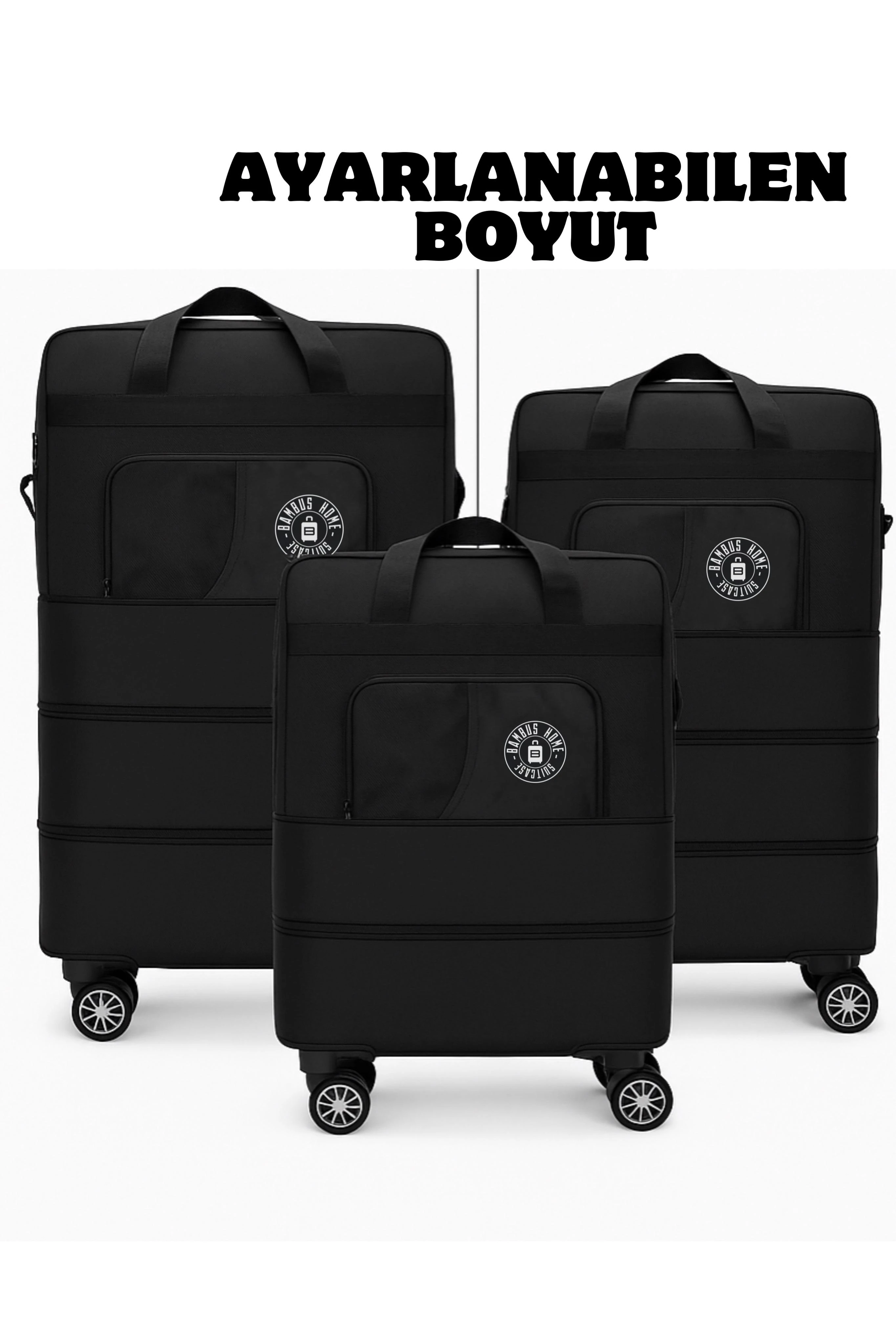 Premium Genişleyebilir Körüklü Kalın Fermuarlı 360 Derece Döner Tekerlekli El Valizi