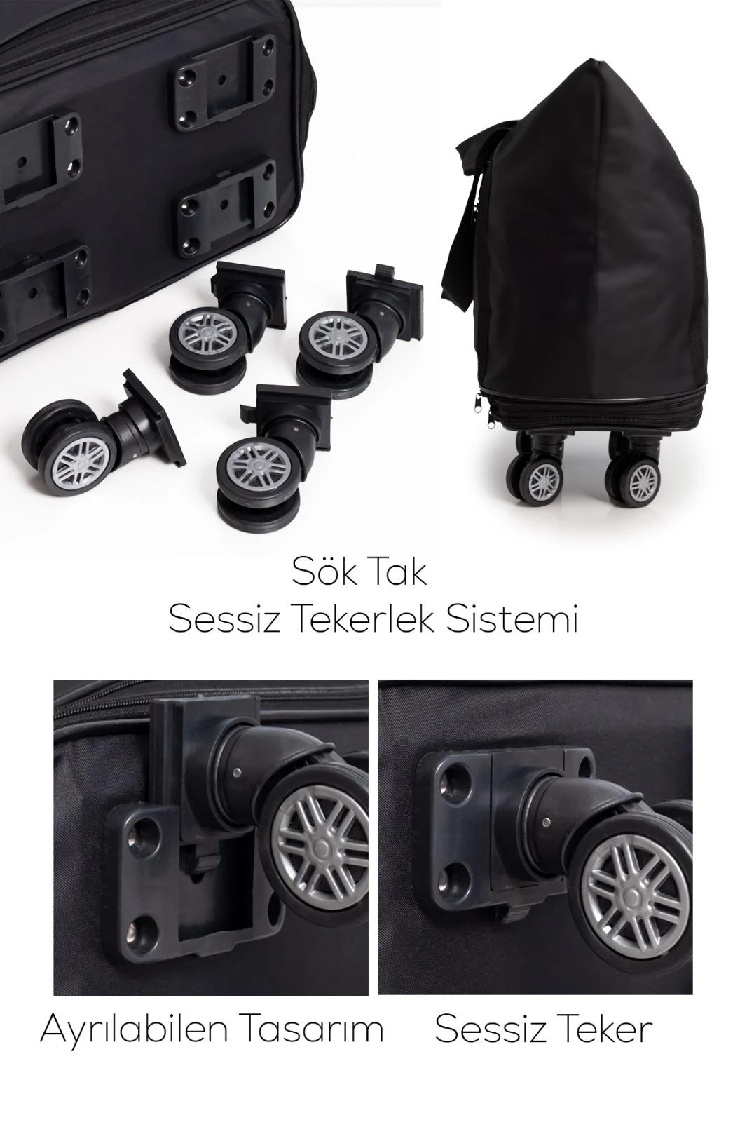 Premium Genişleyebilir Körüklü Kalın Fermuarlı 360 Derece Döner Tekerlekli El Valizi