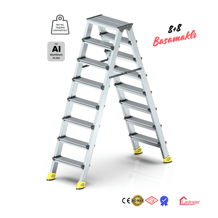 Lüks Alüminyum Çift Çıkışlı Merdiven - 8+8