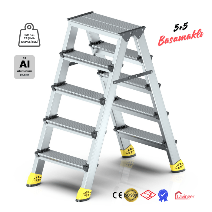 Lüks Alüminyum Çift Çıkışlı Merdiven - 5+5