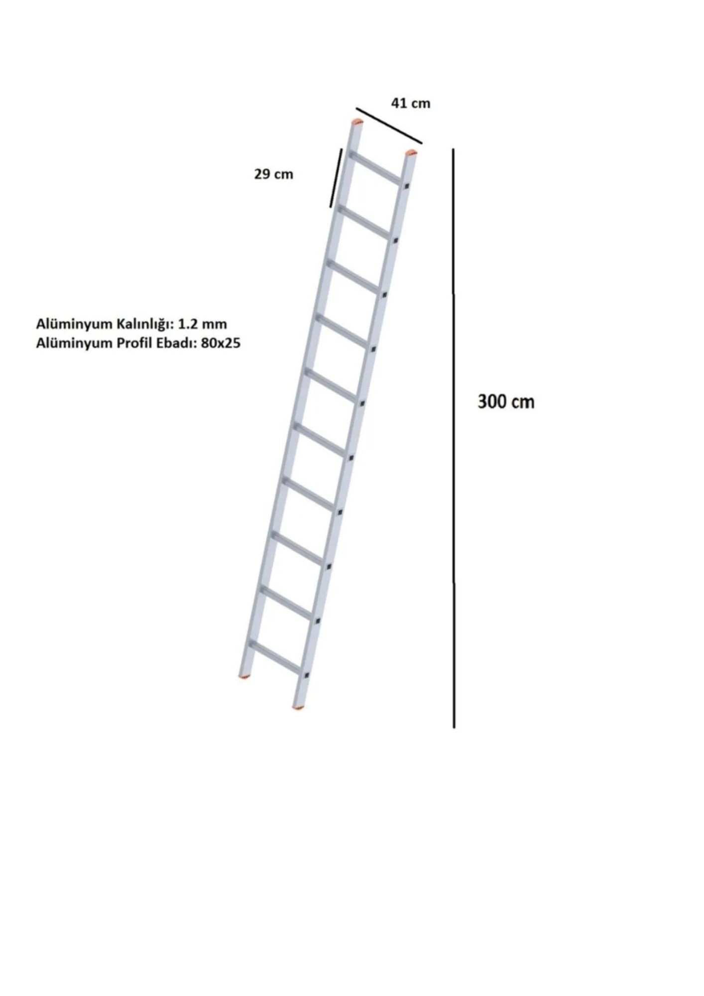 Tek Parça 10 Basamaklı 3 Metre Alüminyum Ptt Merdiven