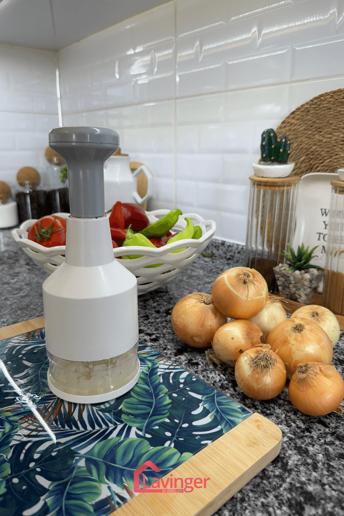 Doğrayıcı Paslanmaz Çelik Bıçaklı Üstten Basmalı El Rondosu Blender Soğan Sebze Doğrayıcı