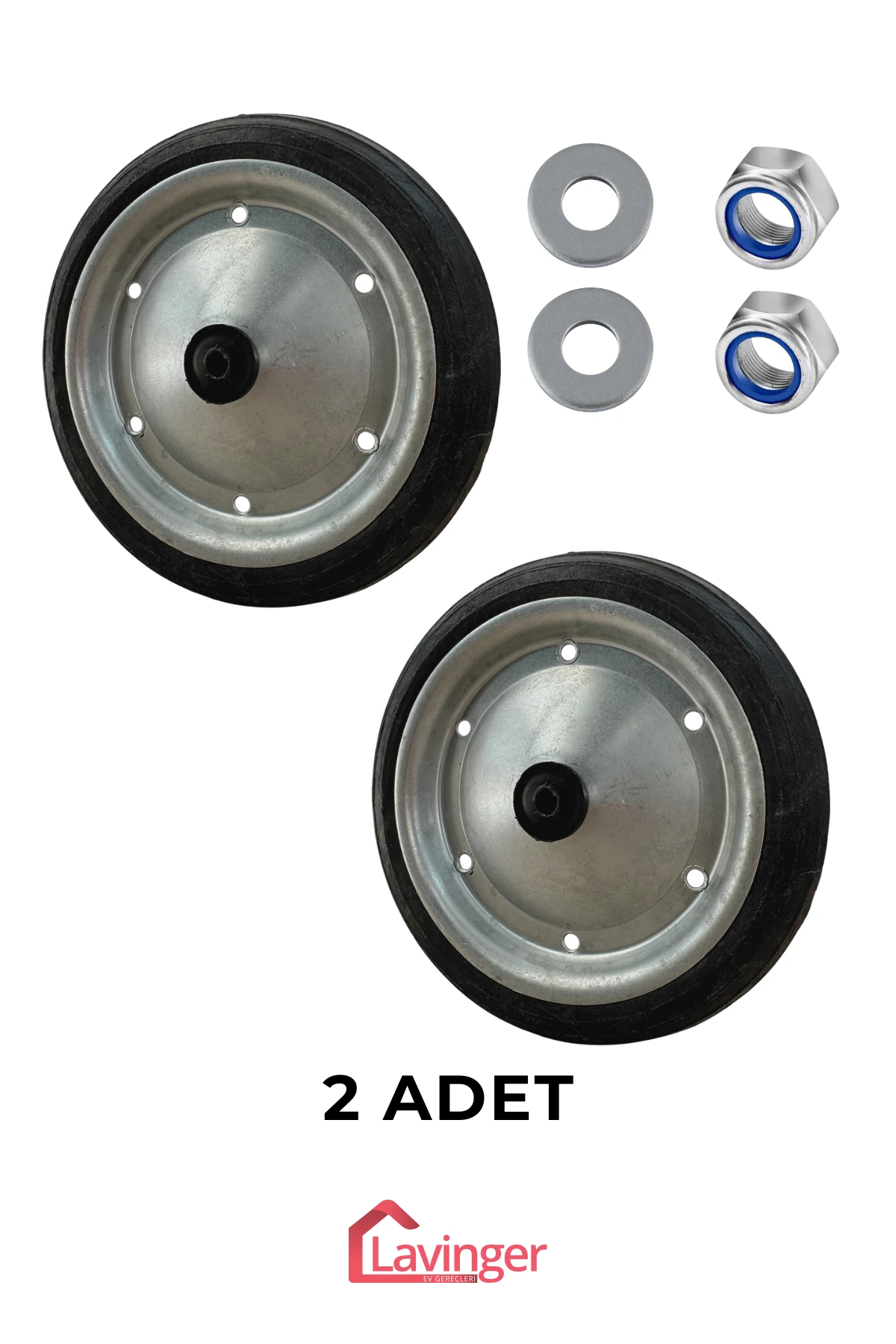 2 Adet 18 cm Metal Gövde Pazar Arabası Tekerleği Süper Sağlam Araba Tekeri Somun&Pul Hediyeli