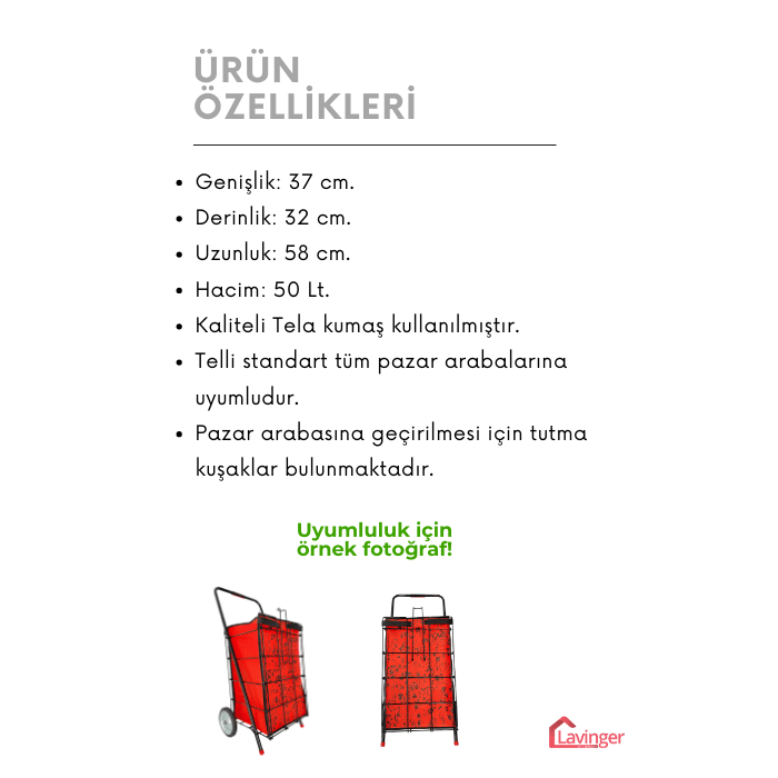 Pazar Arabası Yedek Çantası Telli Model İçin