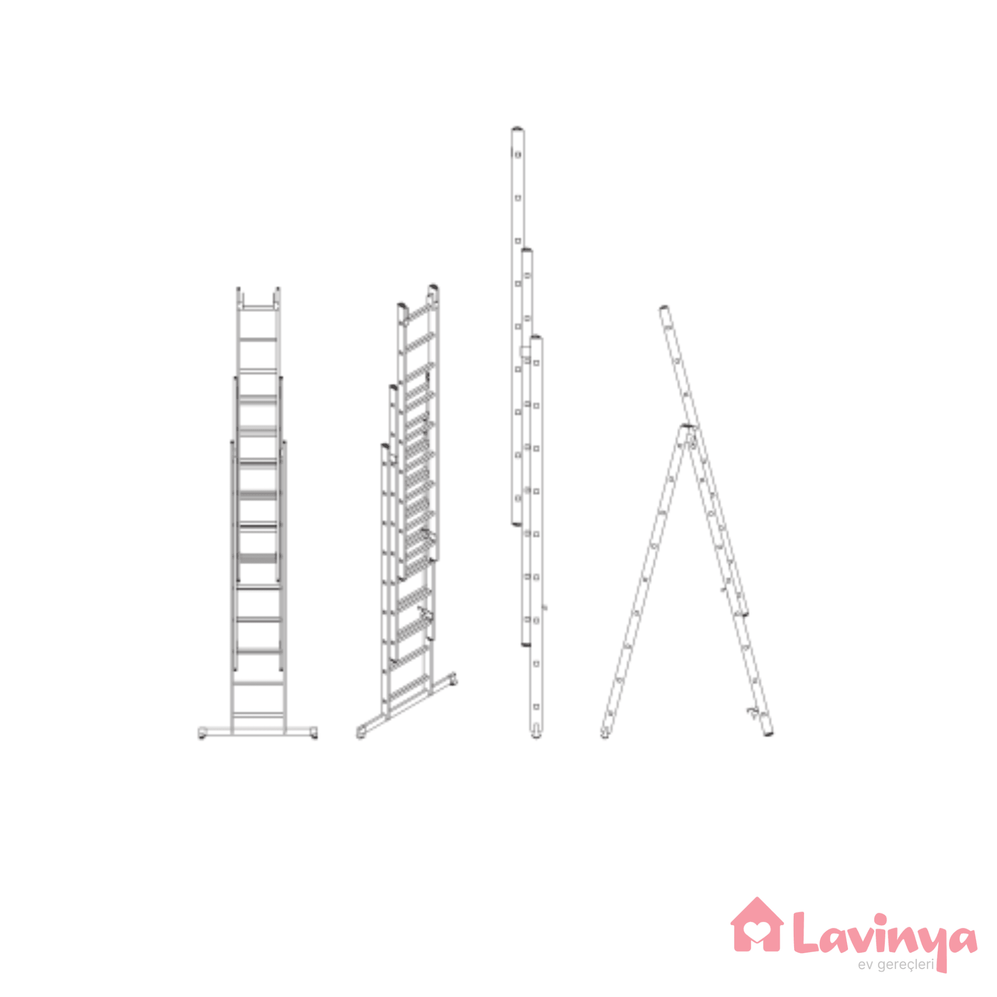 A Tipi Üç Parçalı 8 Basamaklı Sürgülü 3x2.5=7.5 Metre Alüminyum Merdiven