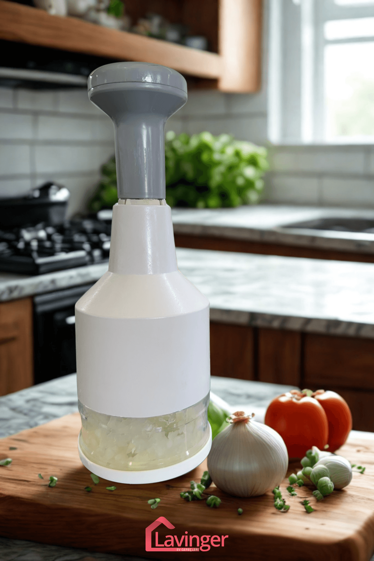 Doğrayıcı Paslanmaz Çelik Bıçaklı Üstten Basmalı El Rondosu Blender Soğan Sebze Doğrayıcı