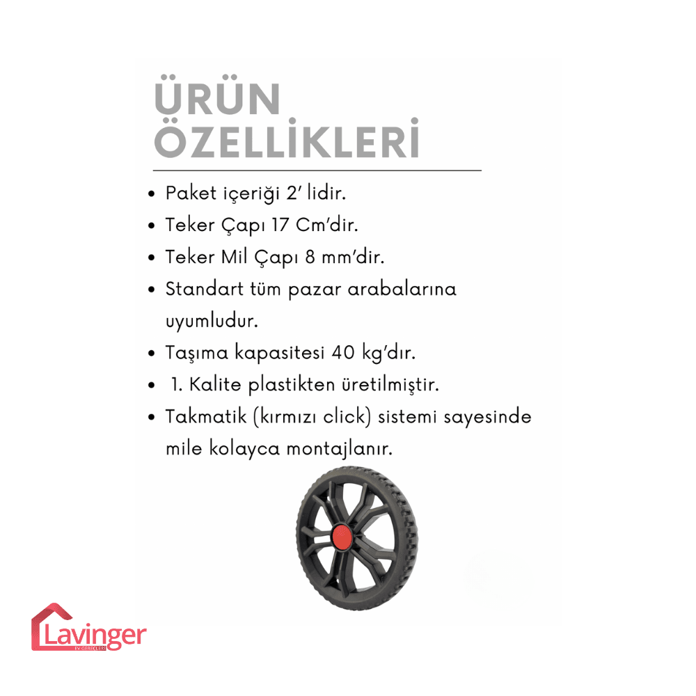 Pazar Arabası Yedek Tekeri Takmatik Büyük 17 cm. (2’li)