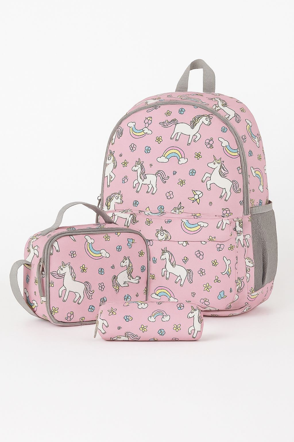 Okul Çanta 3' Lü Set Kalemlik+Beslenme+Okul Çantası - Unicorn Pembe