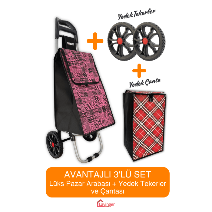 Pazar Arabası Plus Avantajlı 3' lü SET Pazar Arabası + Yedek Tekeri + Yedek Çantası.