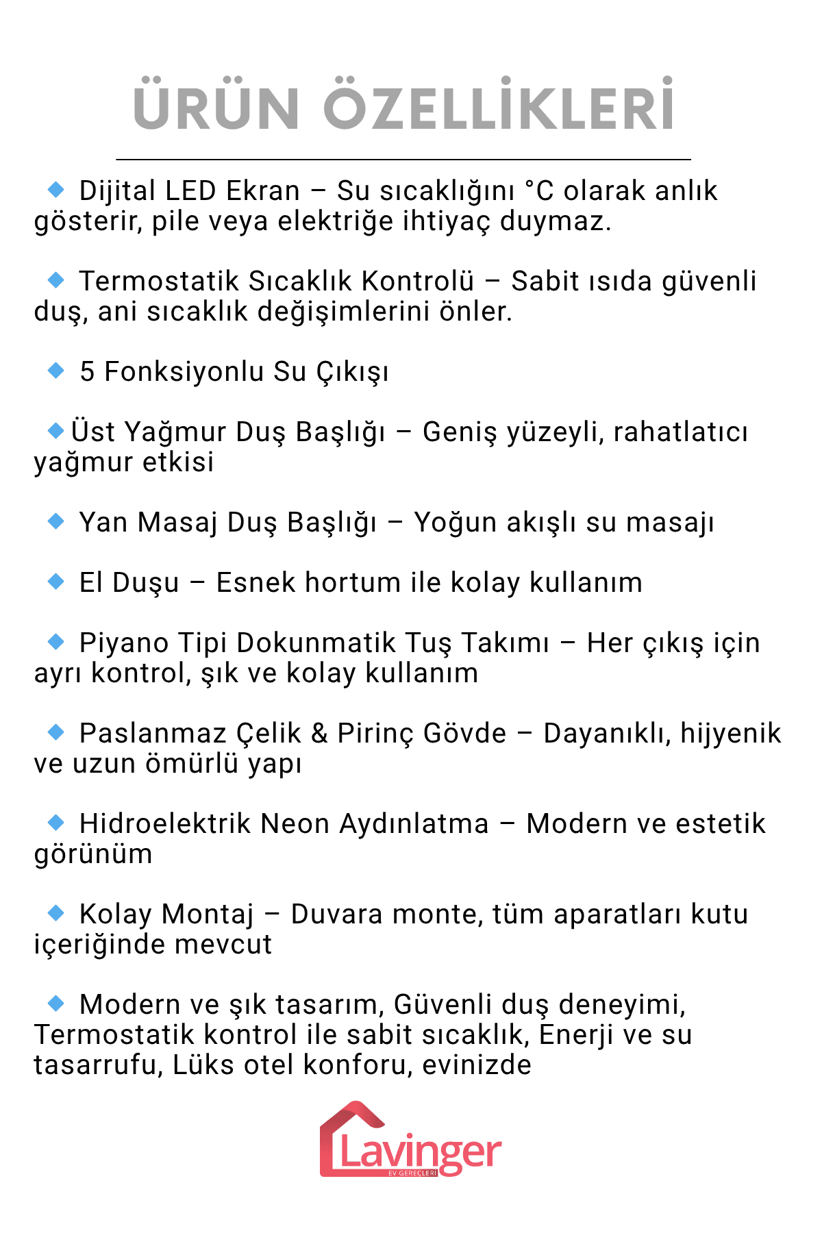 Akıllı LED Ekranlı Termostatik Duş Sistemi – 5 Fonksiyonlu Premium Tasarım - Robot IŞIKLI Gri