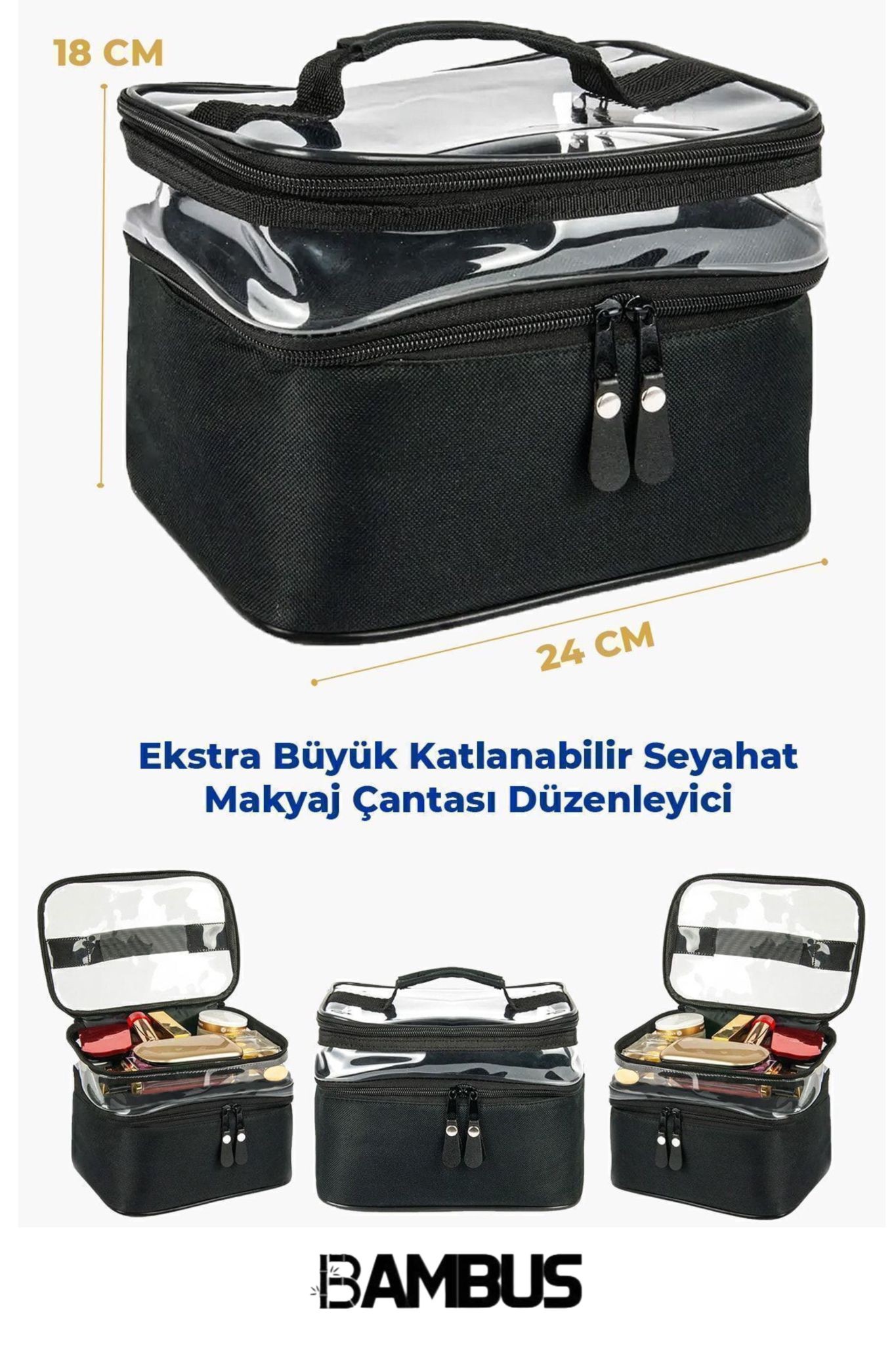 Makyaj Çantası Iki Geniş Bölmeli Askılı Katlanabilir Bakım Seyahat Organizer