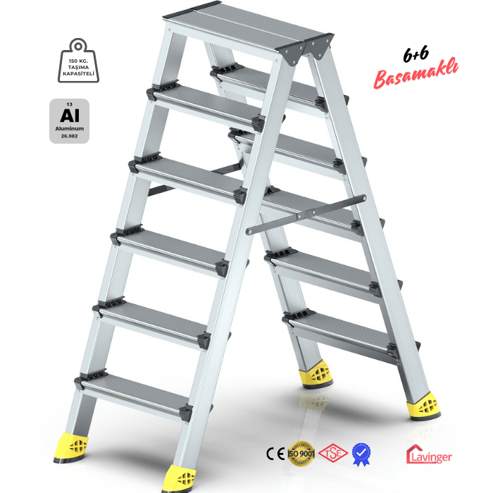 Lüks Alüminyum Çift Çıkışlı Merdiven - 6+6