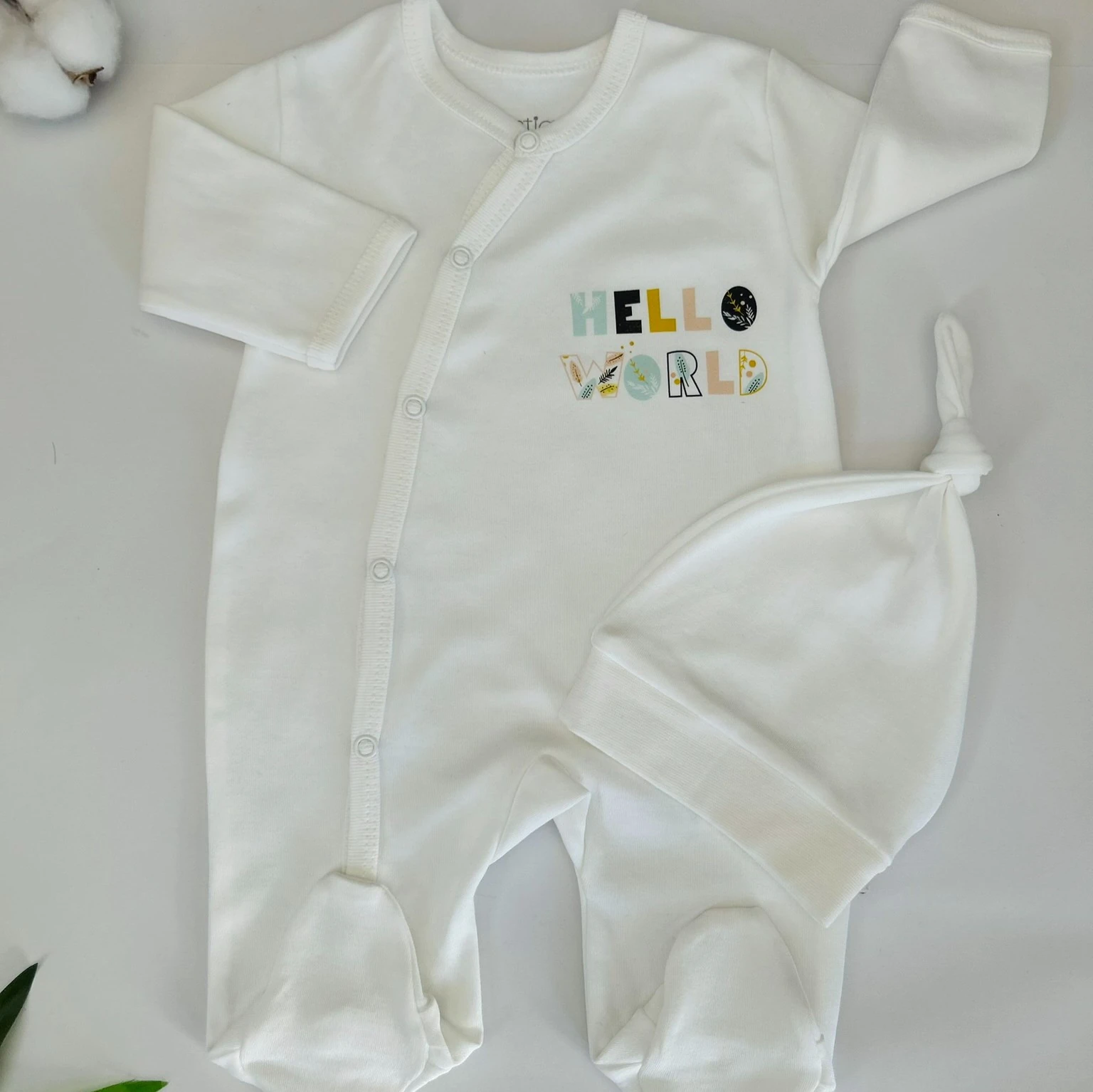 Bebek 2'li Tulum Set | Hello World Yazılı  | Yenidoğan & Bebek Giyim