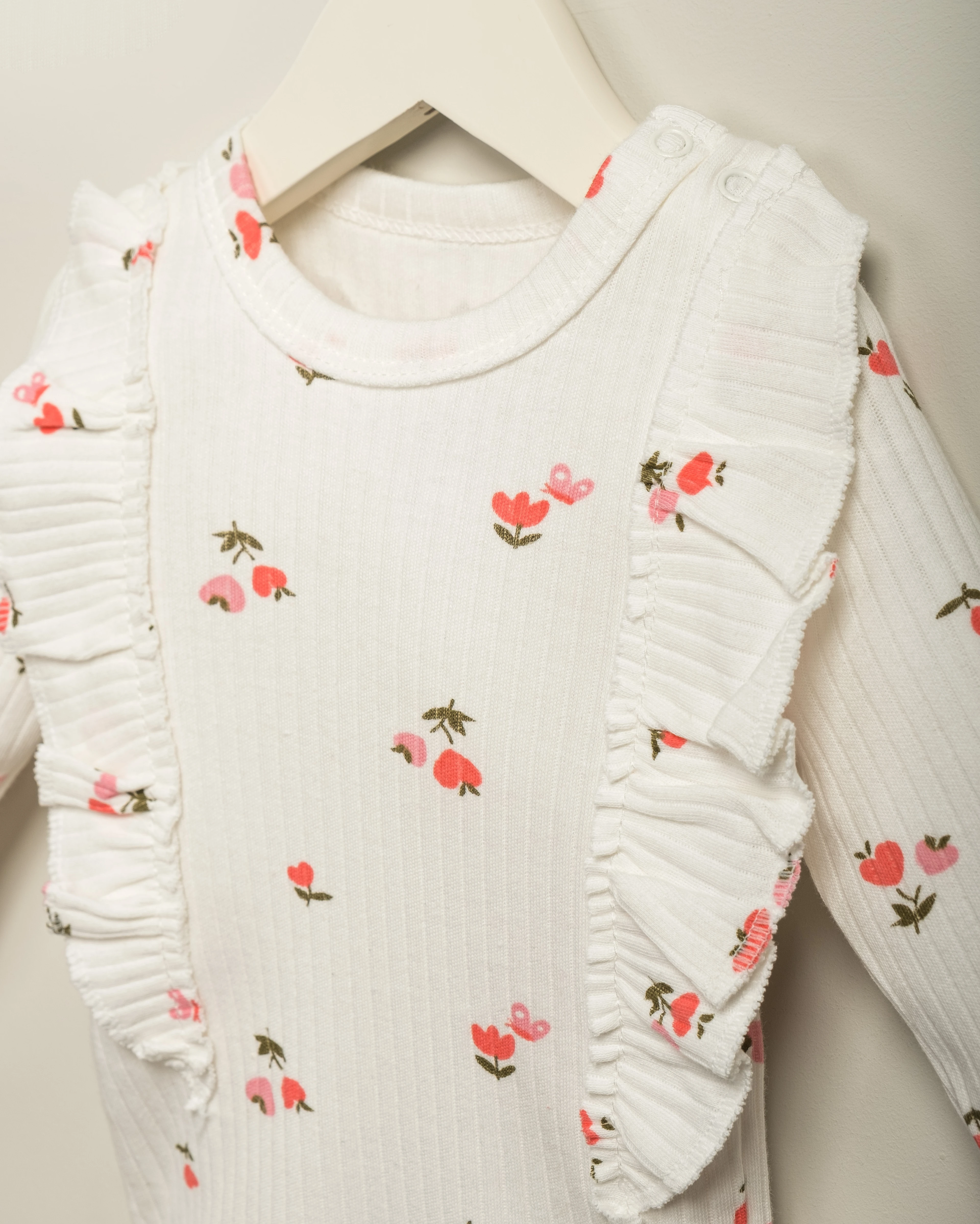 Fırfırlı Çiçek Desenli Uzun Kollu Kız Bebek Body | Bebek & Çocuk Giyim 