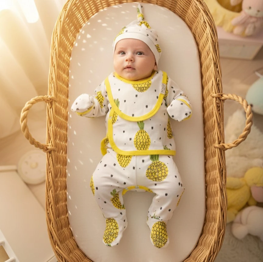 Ananas Desenli 5'li Set | Kız Bebek Alt Üst Takım | Yenidoğan & Bebek Giyim