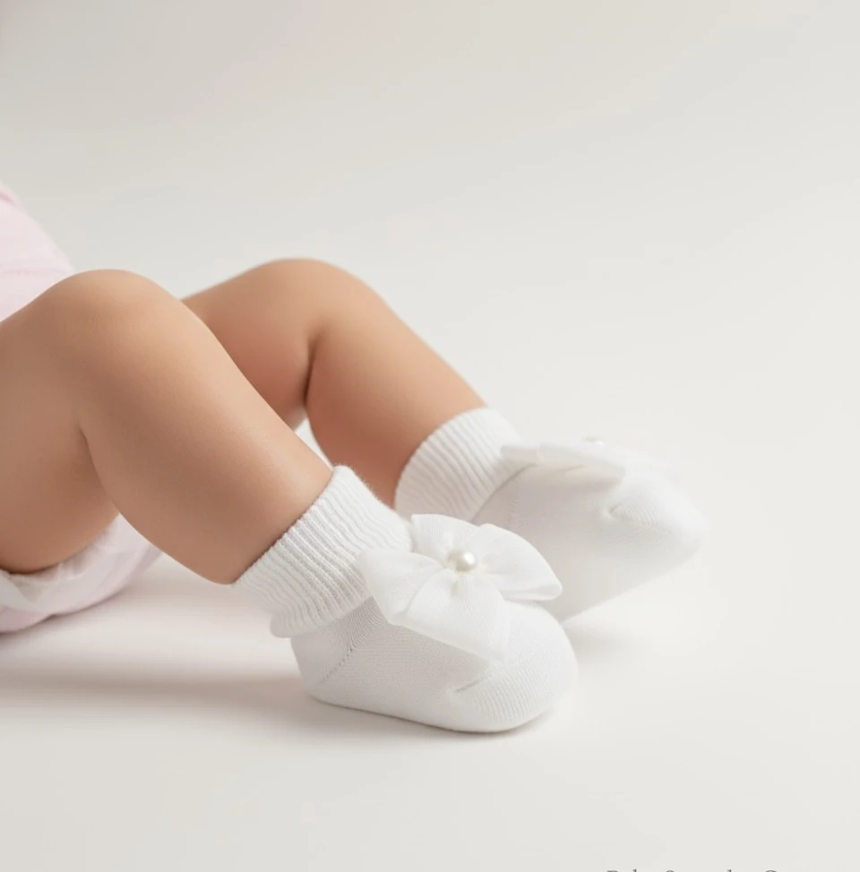 İnci & Fiyonk Detaylı Çorap| Yenidoğan & Bebek Giyim - Beyaz