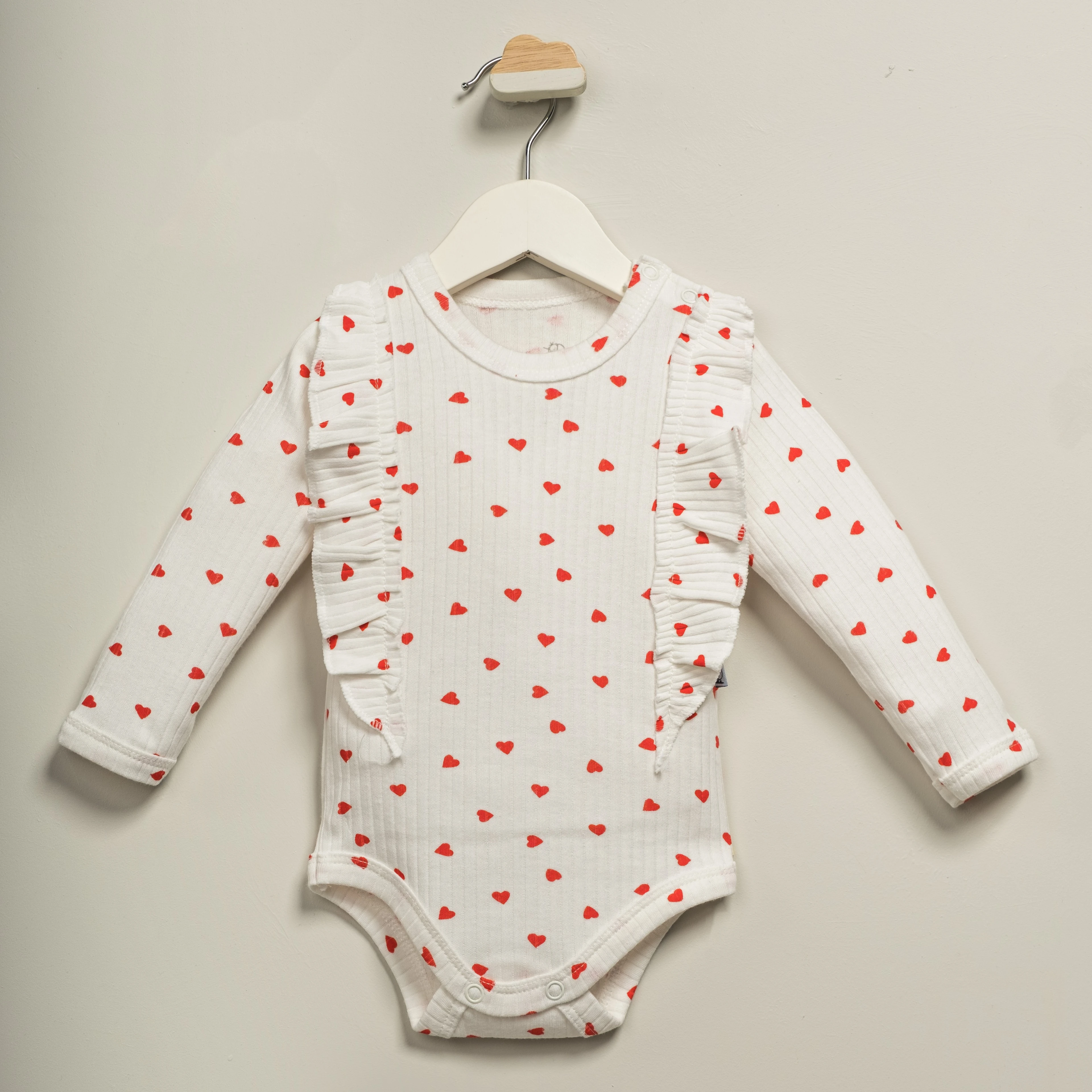Fırfırlı Kalp Desenli Uzun Kollu Kız Bebek Body | Bebek & Çocuk Giyim 