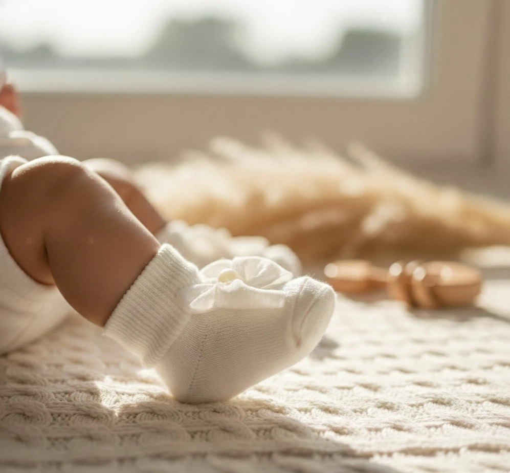İnci & Fiyonk Detaylı Çorap| Yenidoğan & Bebek Giyim - Ekru
