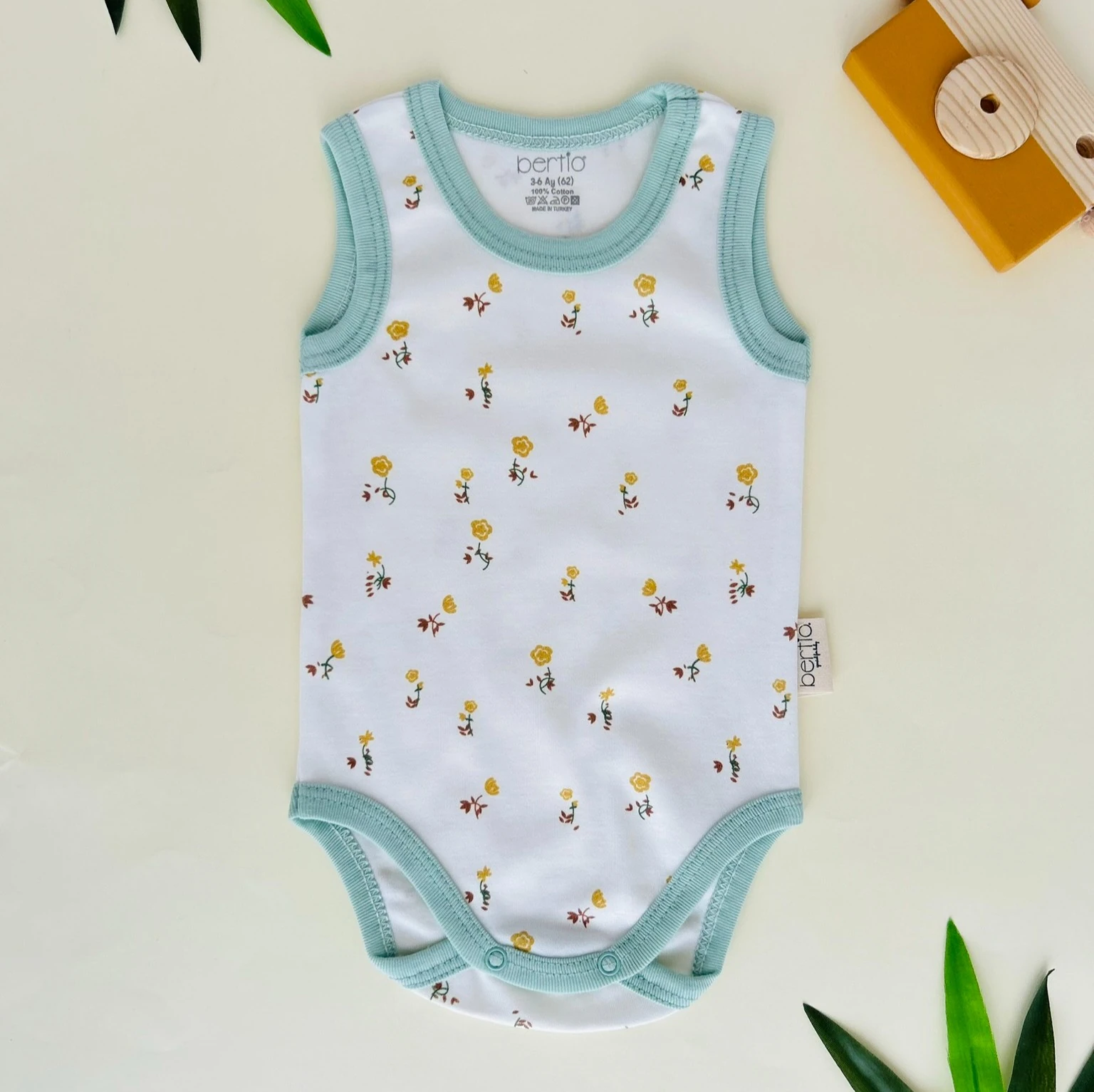 Sarı Çiçek Desenli Atlet Body | Bebek Giyim