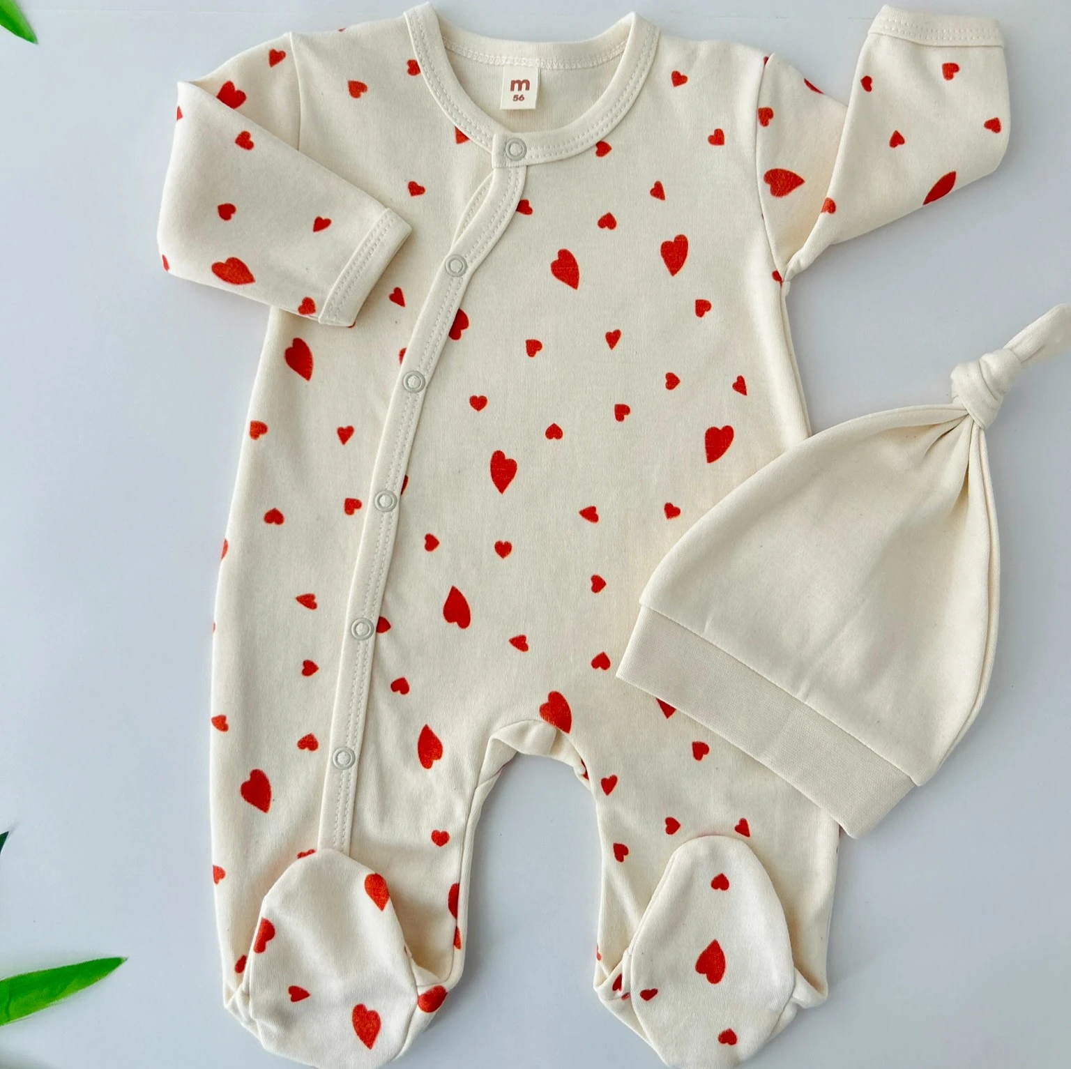Kırmızı Kalp Desenli 2'li Tulum Set | Kız Bebek Tulum | Yenidoğan & Bebek Giyim