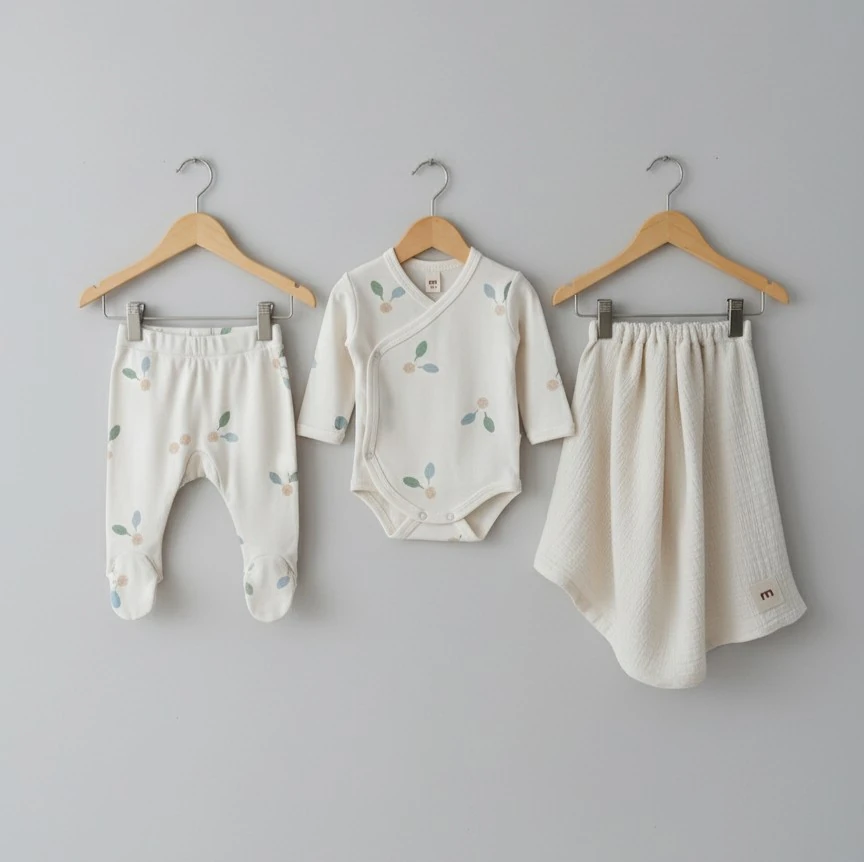 Yaprak Desenli 3'lü Hastane Çıkış Seti | Yenidoğan & Bebek Giyim